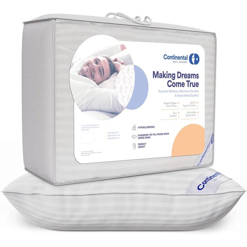 Continental Mfg. Co. Superior Down 700 Fill Power Hungarian White Goose Down Pillow, 2 Pack (Set of 2)