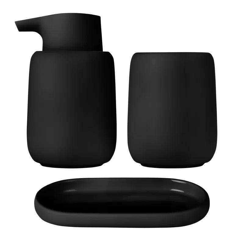 Silky Smooth Black Ceramic 3-Piece Bathroom Accessory Set