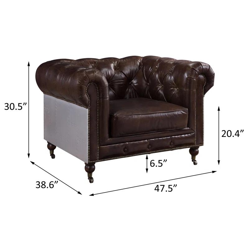 Chesterfield Vintage Brown Top Grain Leather Accent Chair