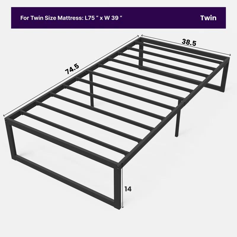 Sleek Modern Twin Metal Platform Bed Frame with Steel Slats