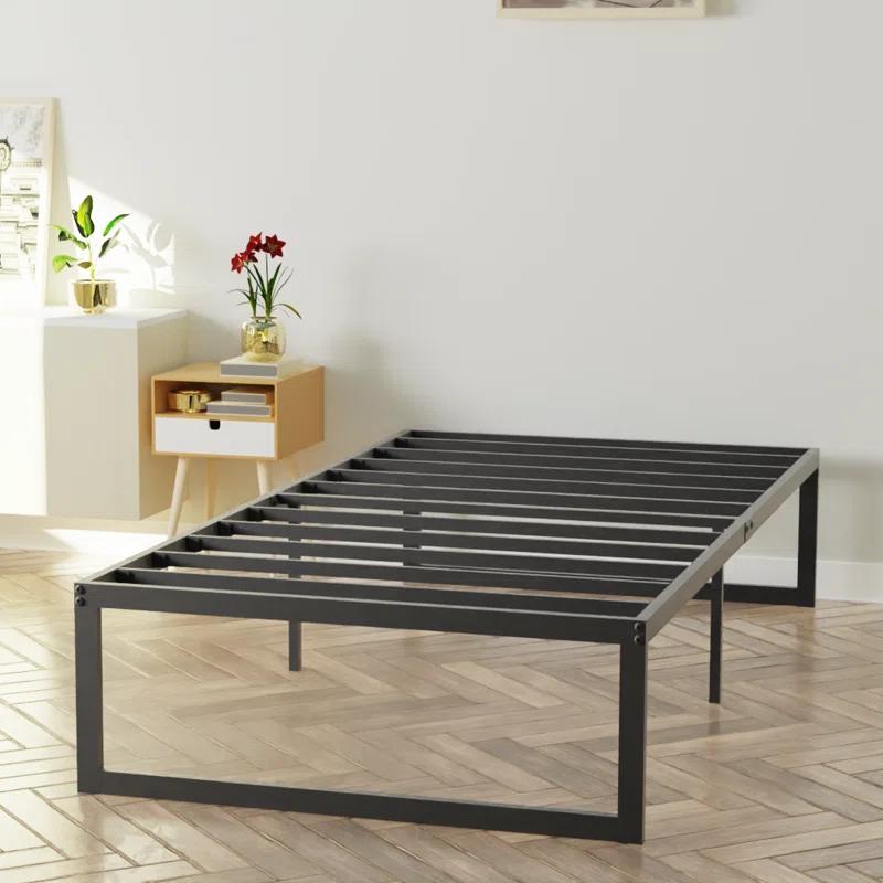 Sleek Modern Twin Metal Platform Bed Frame with Steel Slats