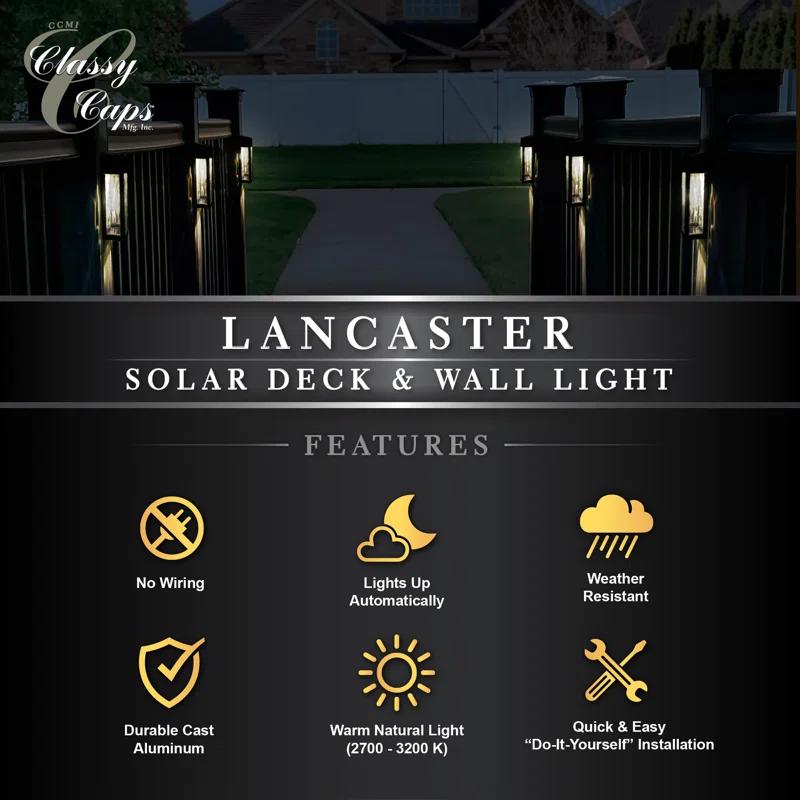 Classy Caps Black Powder Coated Aluminum Solar Powered Integrated LED Metal Deck Light (Set of 2)