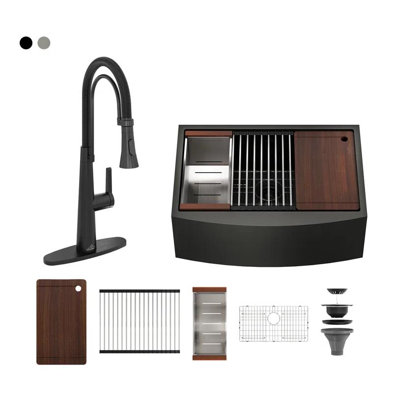30" L x 22" W Apron Farmhouse Kitchen Sink with Faucet Included