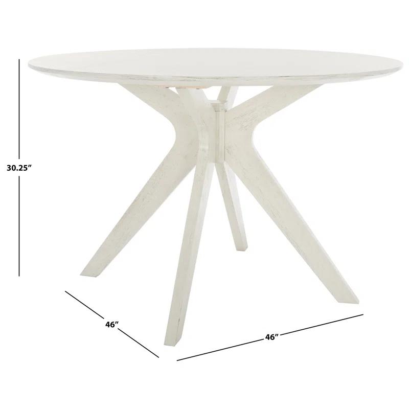 Mid-Century Charm White Washed Round Wood Dining Table