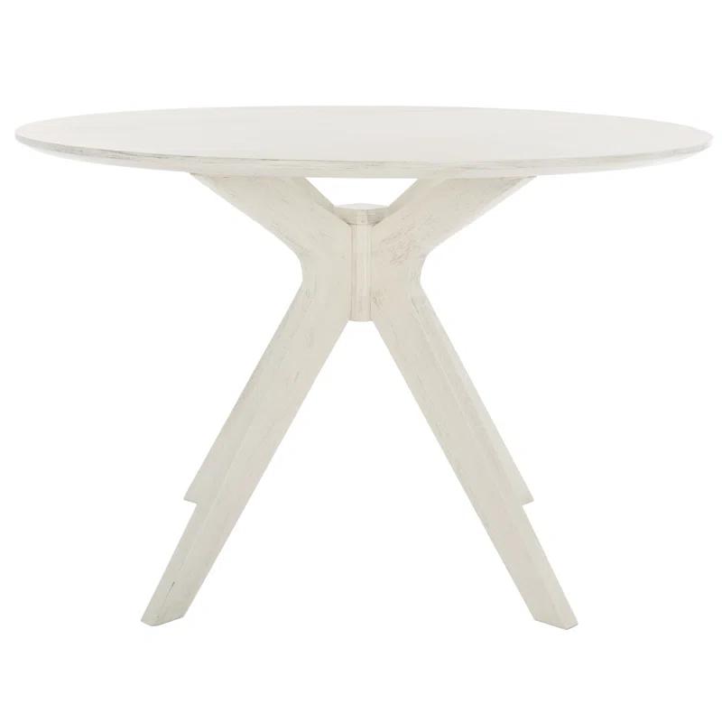 Mid-Century Charm White Washed Round Wood Dining Table