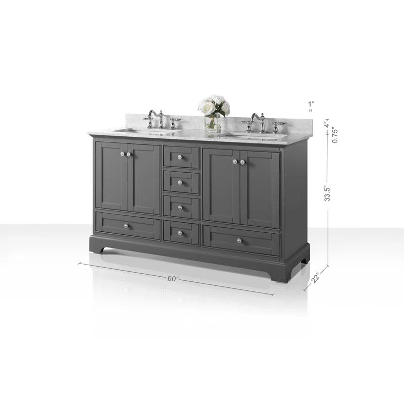 Sapphire Gray Solid Wood Double Vanity with Carrara Marble Top