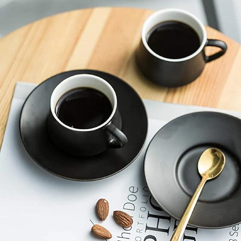 QXXSJ Coffee Cup Set Espresso Cups With Saucers Set With Cup Holder 4 Oz Espresso Cup Set Of 6 - Demitasse Cups Black (Set of 6)