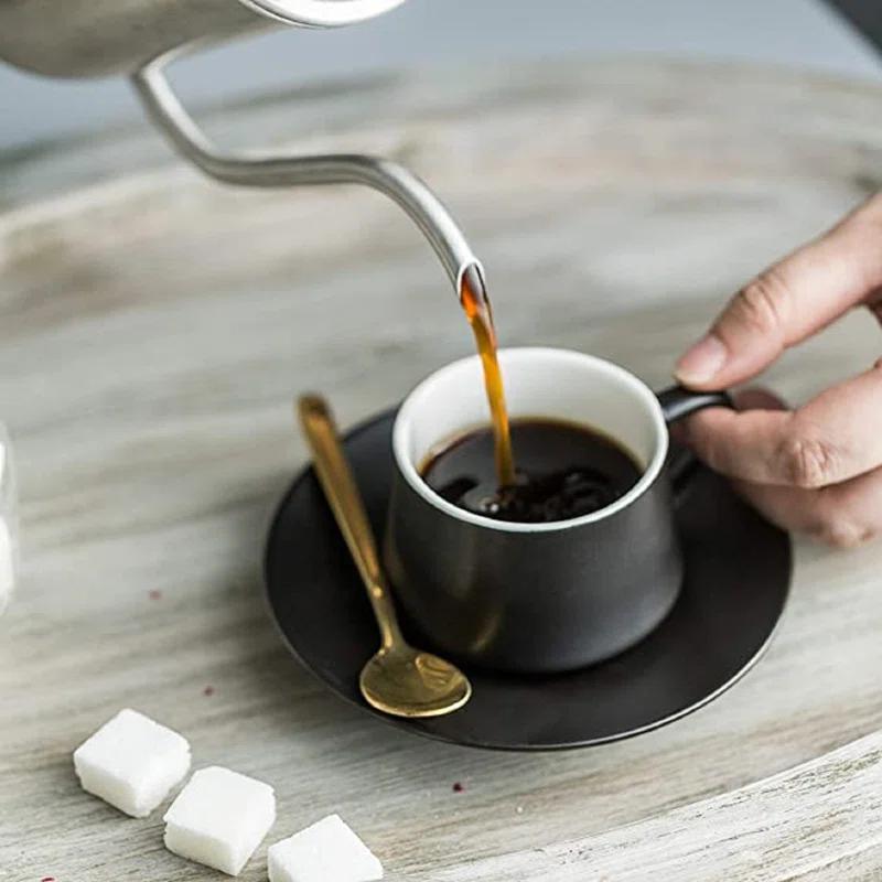 QXXSJ Coffee Cup Set Espresso Cups With Saucers Set With Cup Holder 4 Oz Espresso Cup Set Of 6 - Demitasse Cups Black (Set of 6)