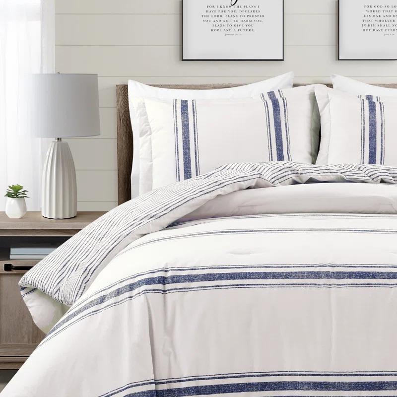 California King Blue Cotton Reversible Comforter Set