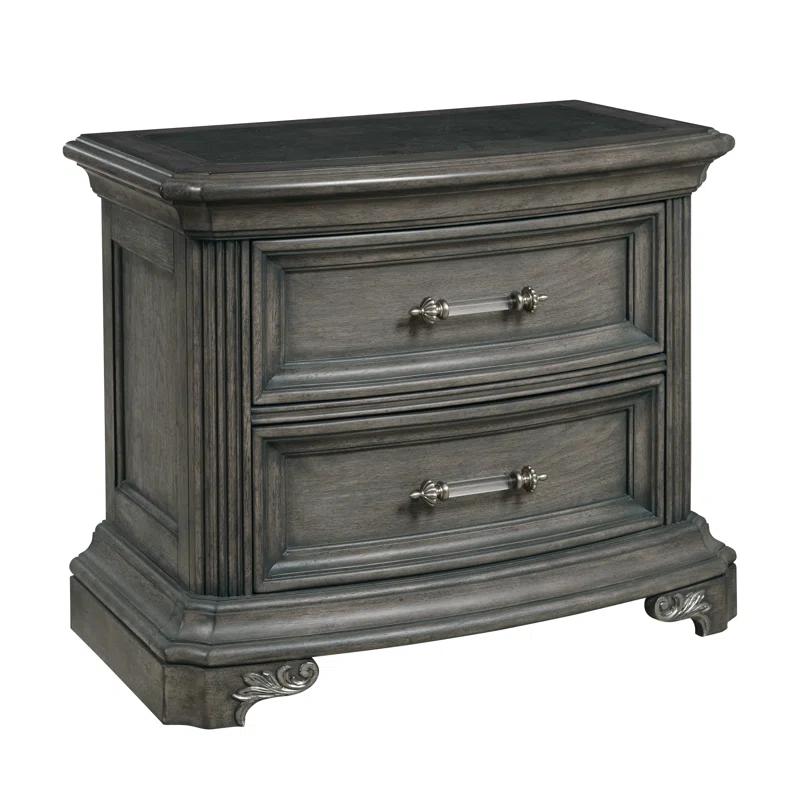 Vivian Distressed Gray 2-Drawer Nightstand with USB Port and Rubberwood Legs