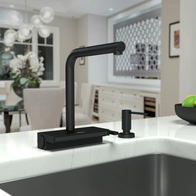Transitional Nickel Pull-Out Kitchen Faucet with Laminar and SatinFlow Spray