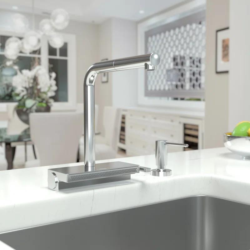 Modern Chrome Pull-Out Kitchen Faucet with Laminar and SatinFlow Spray