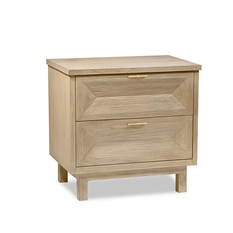 Beach Teak and Brass 2-Drawer Nightstand