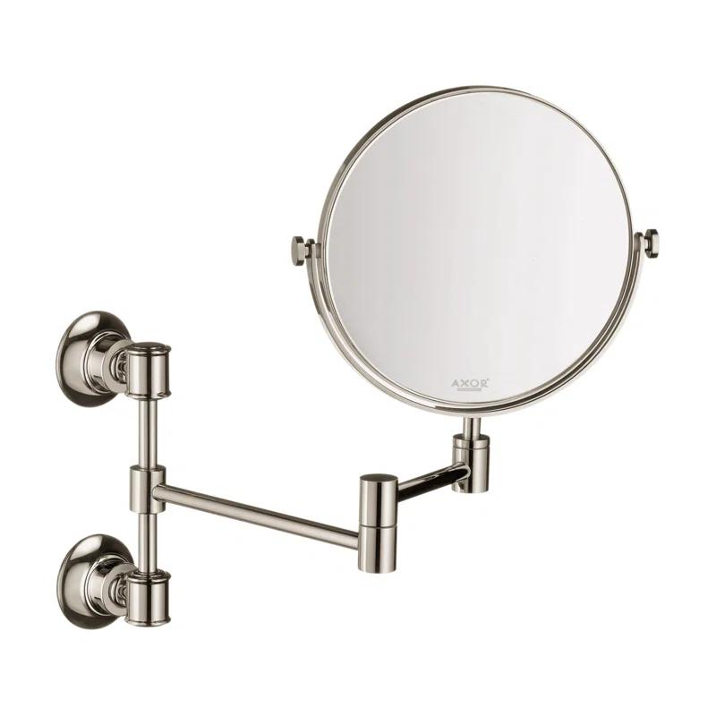 Contemporary Polished Nickel Circular Wall-Mounted Shaving Mirror