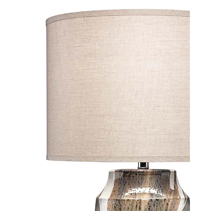 Matte Grey Ceramic Table Lamp with Beige/White Drip and Linen Shade