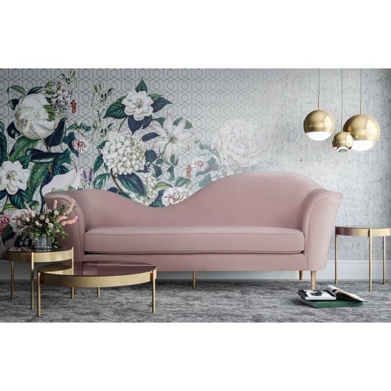 Blush Pink Velvet & Gold Flared Arm Sofa with Removable Cushions