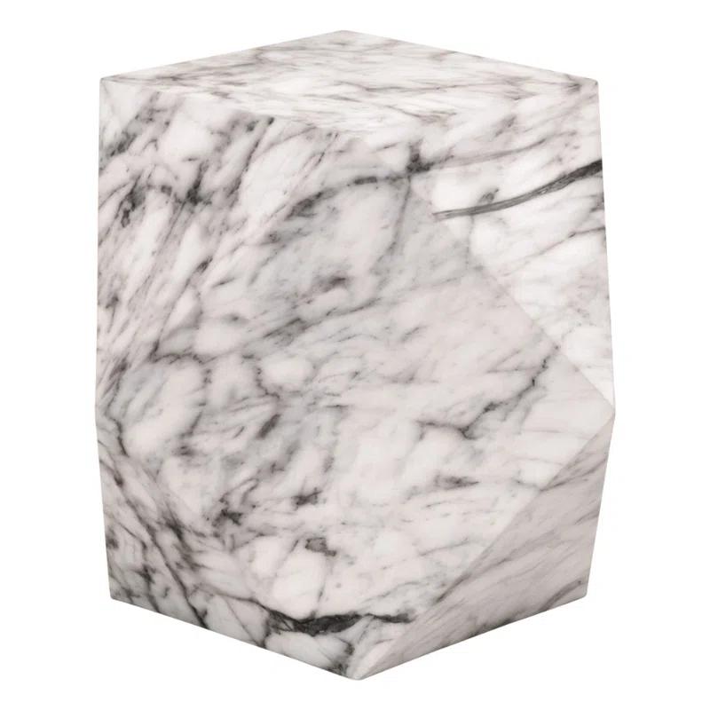 Ivory Marble and Concrete Rectangular End Table