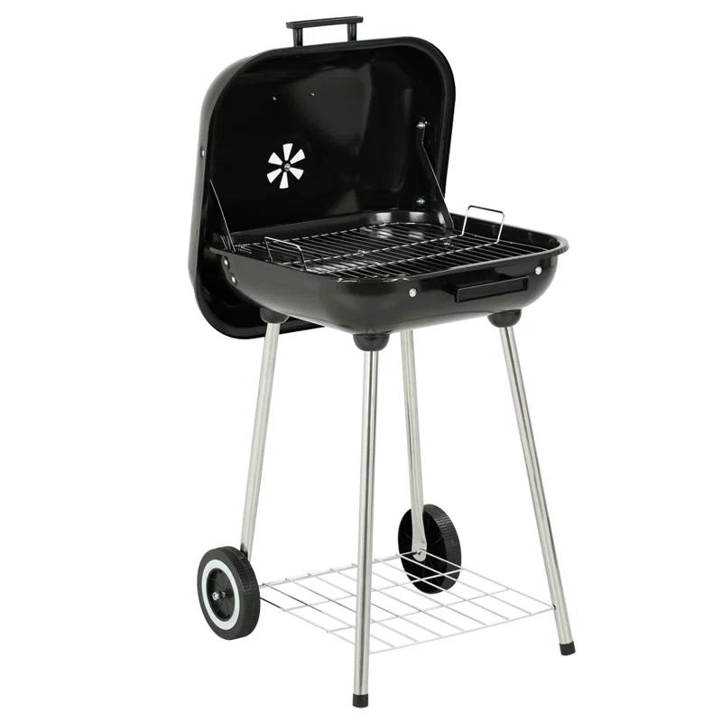 Portable 18-Inch Black Porcelain Charcoal Grill with Chrome-Plated Steel Grate