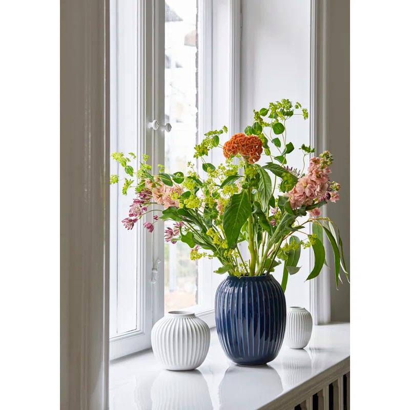 White Porcelain Grooved Round Table Vase