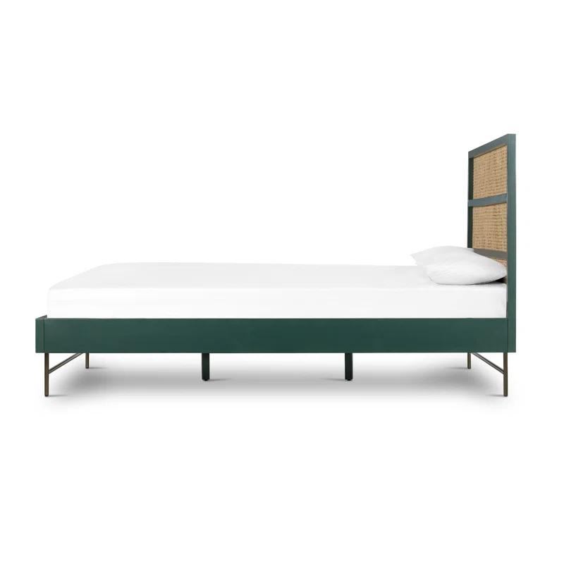 Luella Queen Upholstered Metal Frame Bed with Slats - Juniper Green