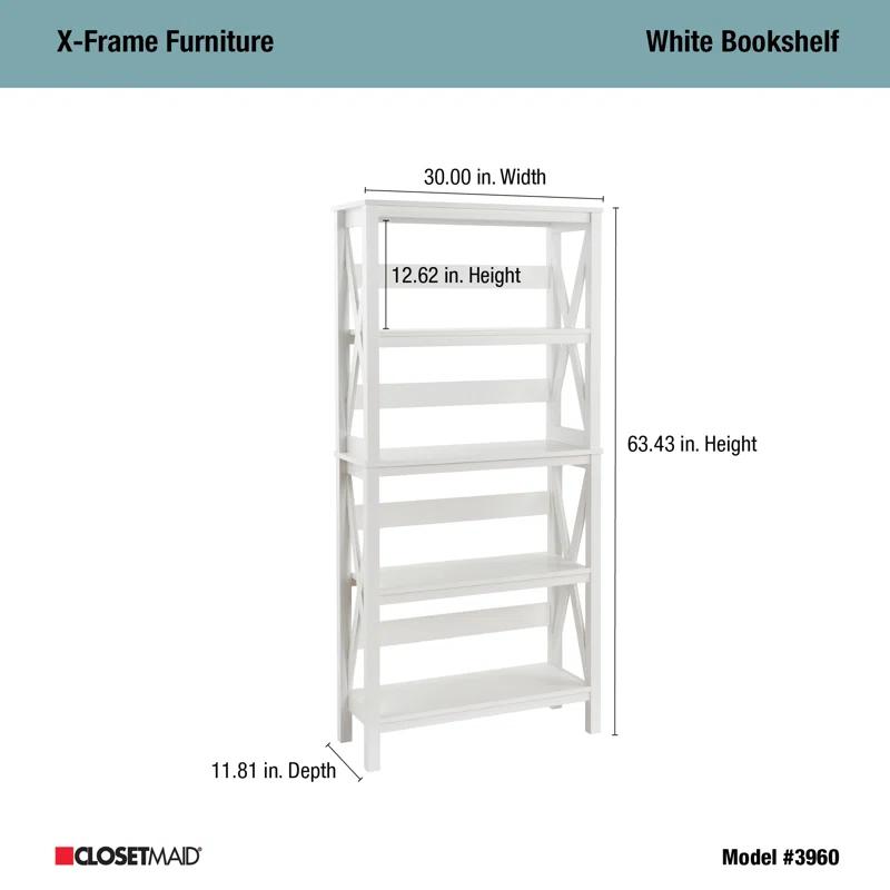 White Wood X-Frame 5-Tier Etagere Bookcase