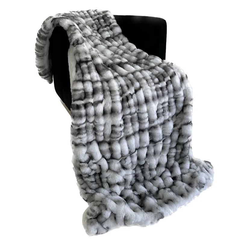Luxurious Off-White Sherpa and Faux Fur 60" x 84" Reversible Throw Blanket