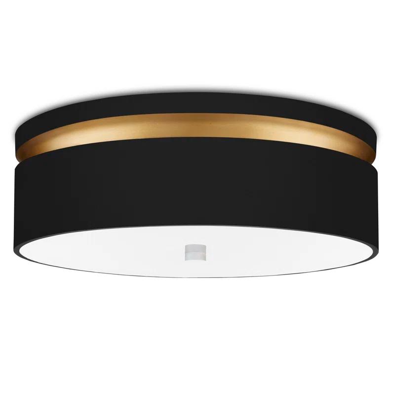 Serenity Satin Black and Gold LED Flush Mount with White Acrylic Shade