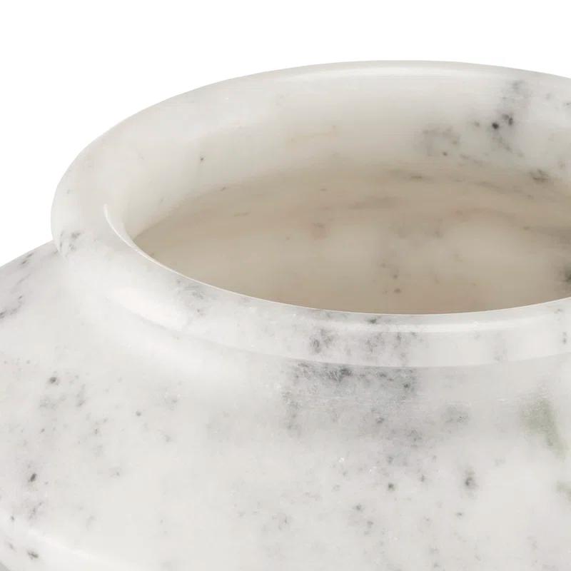 Luminous White Marble Decorative Bowl with Gray Veining, 10"