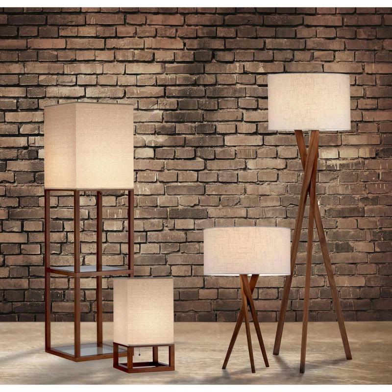 Harcourt 63'' White Textured Linen Shade Solid Wood Tripod Floor Lamp