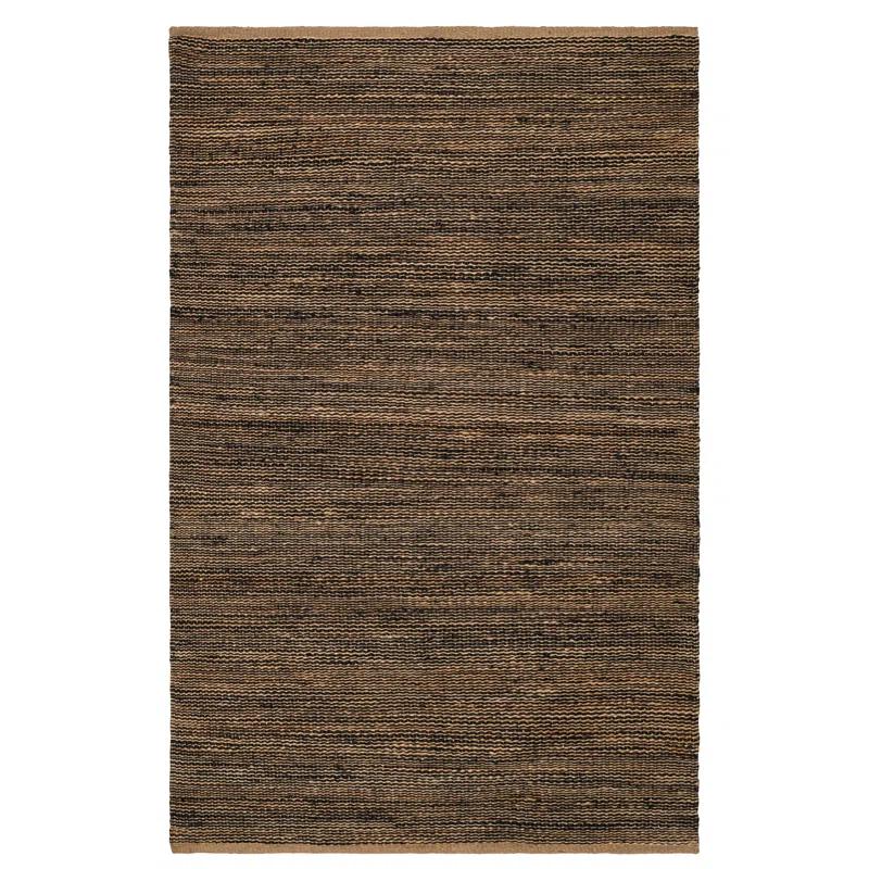 Handwoven Striped Black and Natural Jute Area Rug, 5' x 8'