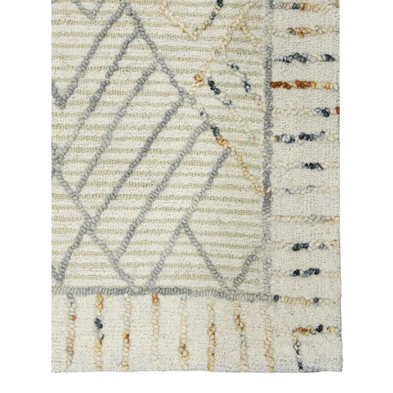 Union Rustic Ahnjayla Geometric Handmade Looped/Hooked Wool Area Rug in Ivory