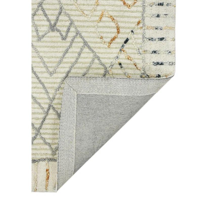 Union Rustic Ahnjayla Geometric Handmade Looped/Hooked Wool Area Rug in Ivory
