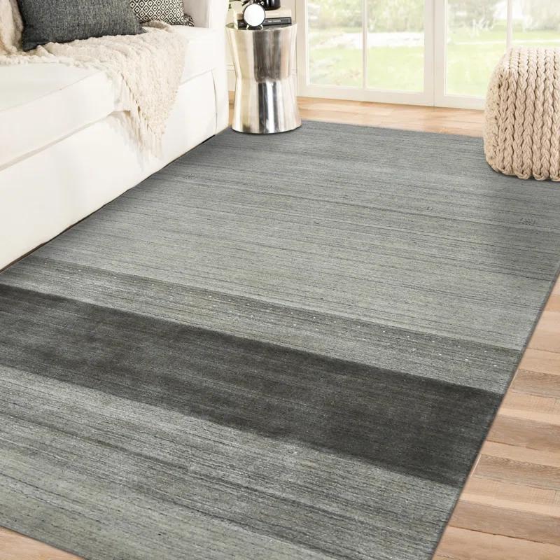 Handmade Contemporary Gray Stripe Wool-Viscose Blend Area Rug 5' x 8'