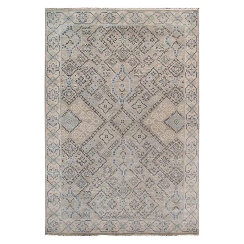 Blu Drayer Hand-Knotted Wool Geometric 8'x10' Rug in Gray