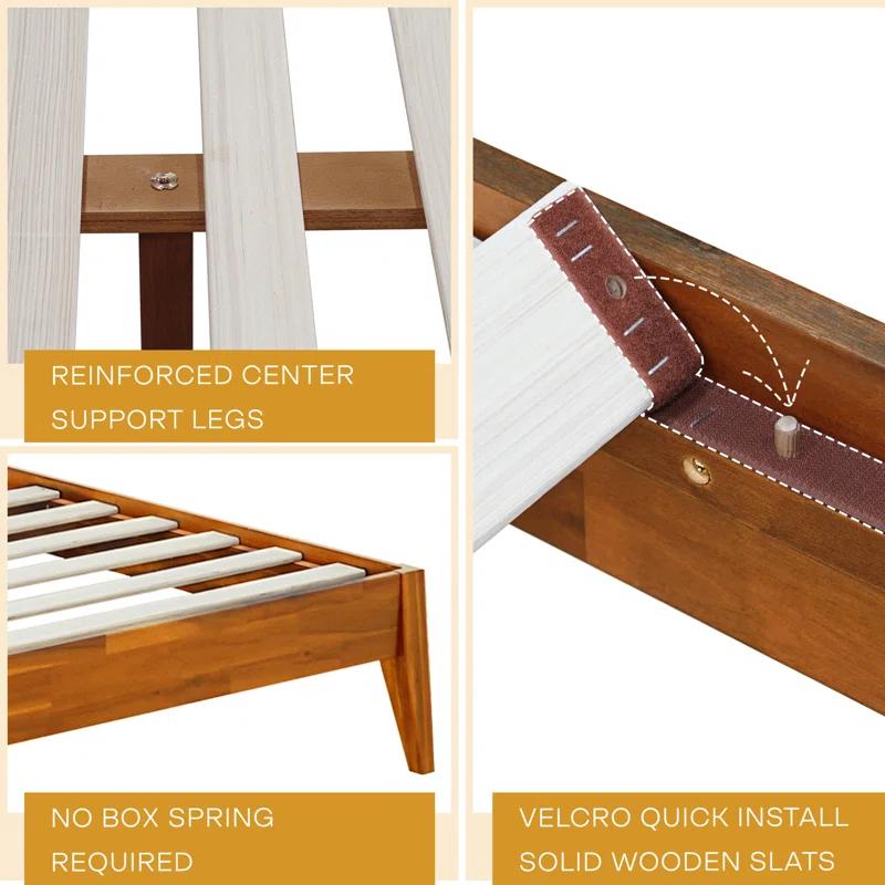 Acacia Premium Emery Solid Wood Platform Bed Frame with Headboard Included, No Box Spring Needed, Weight Capacity 800lb.