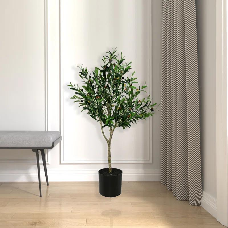Modern 48" Faux Olive Tree in Sleek Black Planter