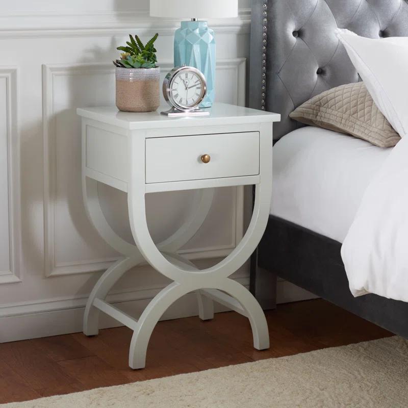 Dalat White Poplar Wood Night Table with Zinc Knob and Storage