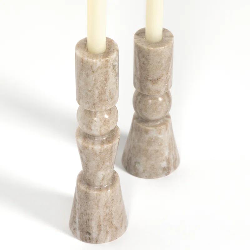 Marlow Creamy Taupe Solid Marble 12" Candlestick