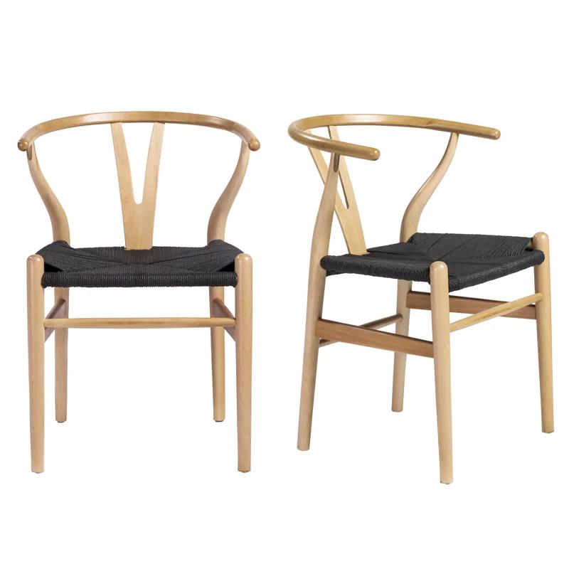 Evelina Natural Beech Wood and Black Rush Wishbone Side Chair