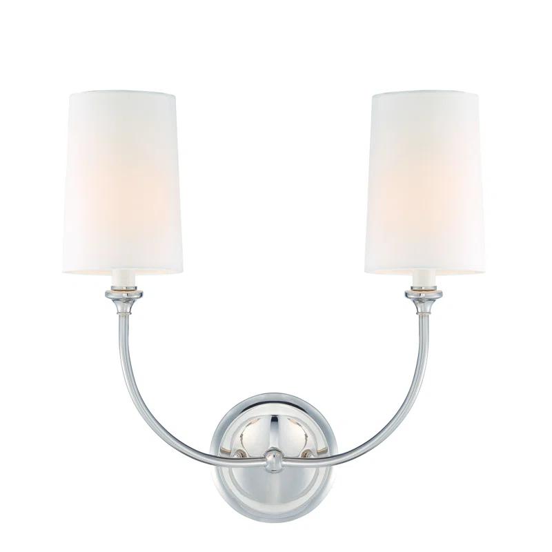 Sylvan Polished Nickel 2-Light Sconce with White Linen Cylinder Shades