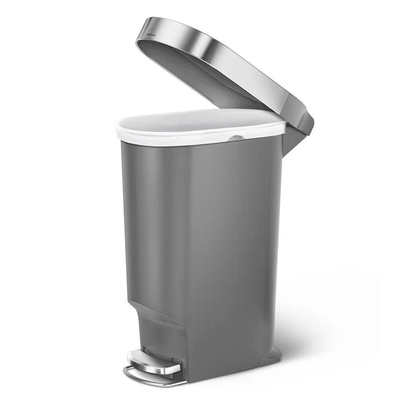 Simplehuman 40 Liter Slim Liner Rim Trash Can, Grey Plastic