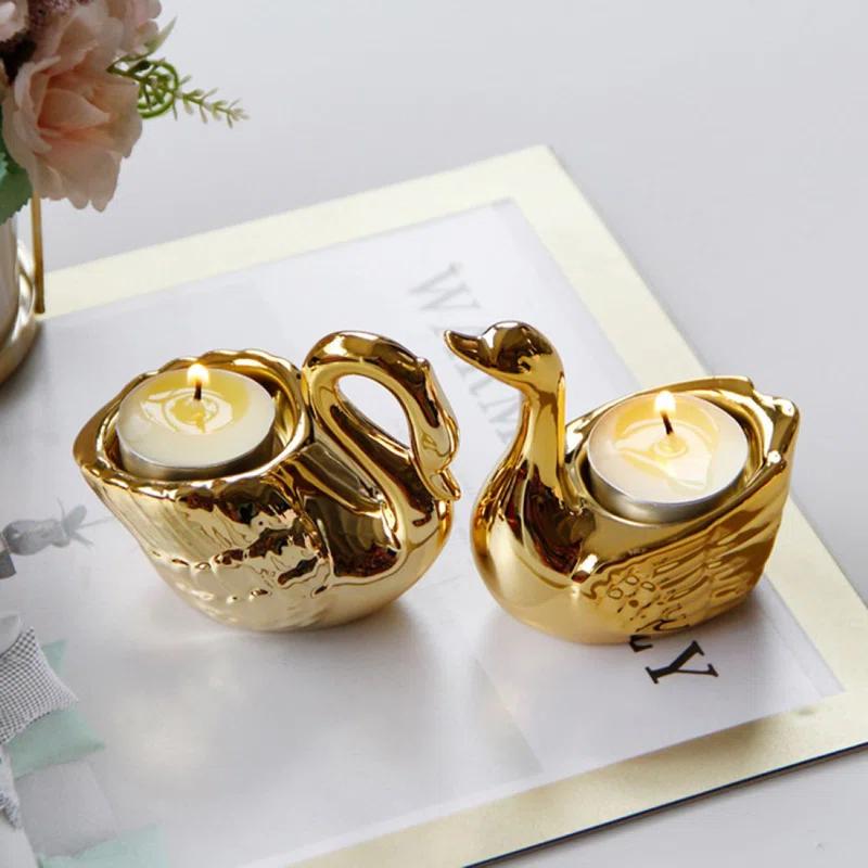 Elegant Swan-Shaped Ceramic Tealight Candle Holder