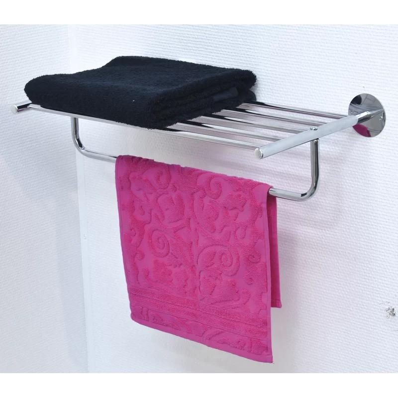 Sleek Chrome 21.9" Wall-Mounted Towel Rack with Storage Shelf
