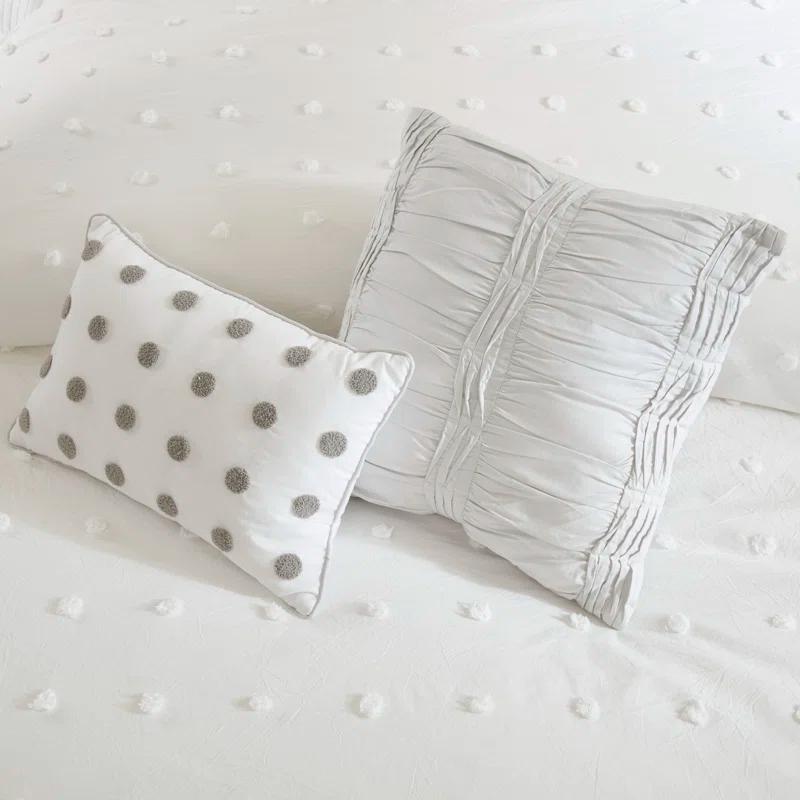 Ivory Cotton Jacquard Twin Duvet Cover Set with Shams and Pillows