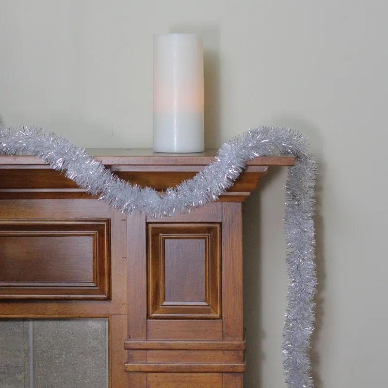 Snowblush & Silver Tinsel 7.5' Artificial Pine Christmas Garland