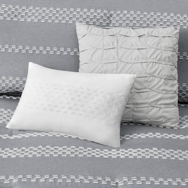 Madison Park Striped 5 Piece Clipped Jacquard Comforter Set with Throw Pillows