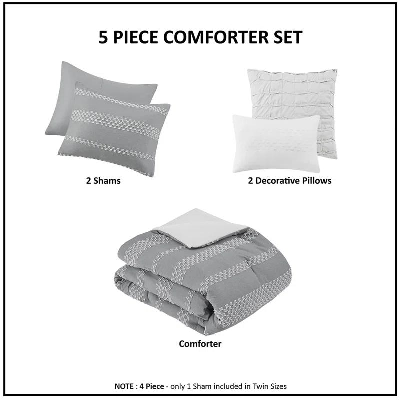 Gray King Microfiber 5-Piece Jacquard Comforter Set