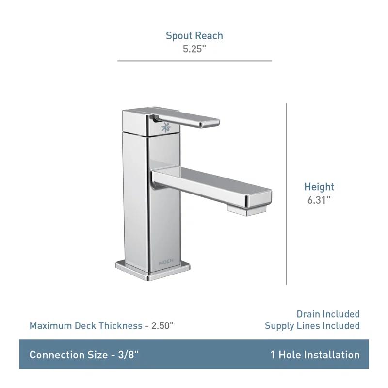 Elegant 90 Degree 6.31" Brushed Nickel Single-Handle Bathroom Faucet