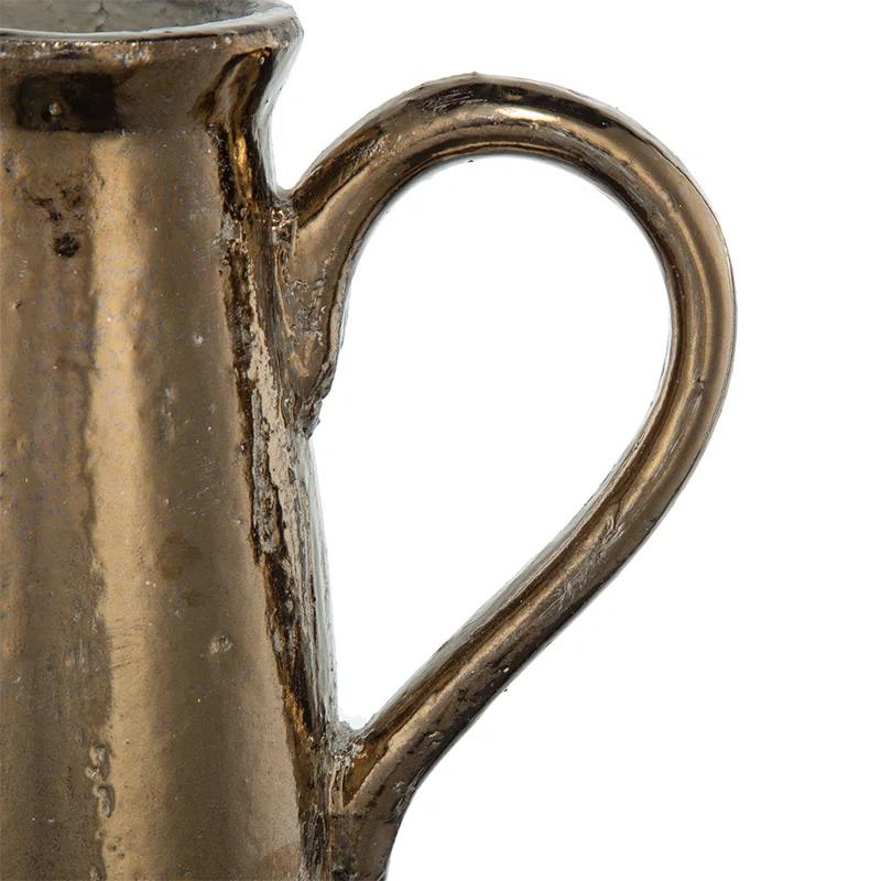 Sienna Brown Terracotta Pitcher with Metallic Accents, 14.4" High