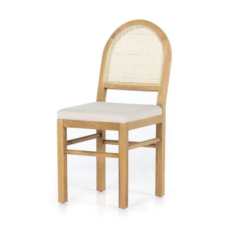 Honey Oak & White Cane Upholstered Dining Chair